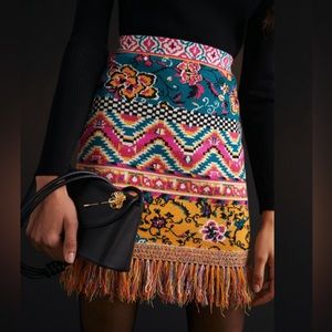 Anthropologie RARE fringed sweater skirt XS